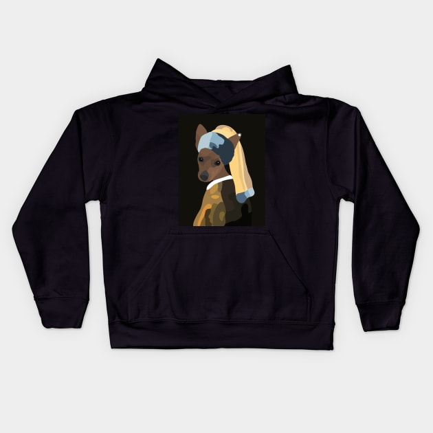 Pinscher with a pearl earring Kids Hoodie by uncutcreations